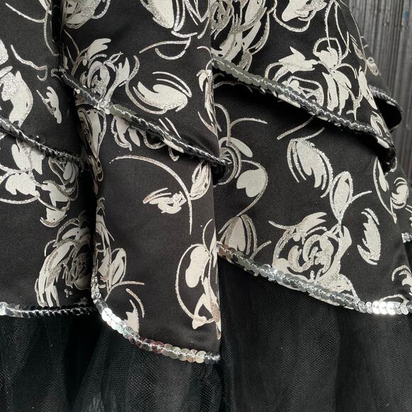 🔥Y2K Romantic Rose Print Sequin Tulle Strapless Goth Fairy Peplum Party Dress - Picture 9 of 16